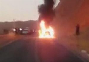 آتش سوزی یک دستگاه پژو ۲۰۶ در جاده مسجد سلیمان – اندیکا + فیلم