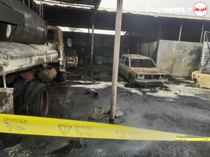 خسارات وارد شده به واحد ترابری شرکت نفت مسجدسلیمان پس از آتش سوزی گسترده + گزارش تصویری